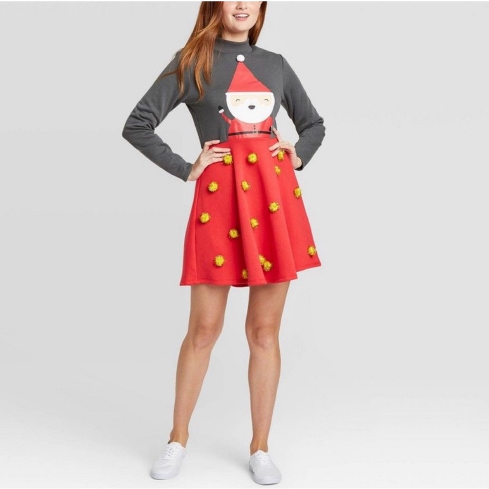 NEW UGLY Sweater CHRISTMAS NWT Mighty Fine Santa Pom Pom Dress
